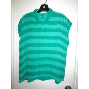 Equipment 100% Silk S Blouse Shirt Sleeveless Blue Green (Aqua) Striped Mint!